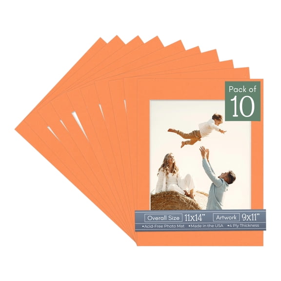 Orange Picture Frame Mat for 11x14 Frames - Fits 9x11 Photos - 10 Mats