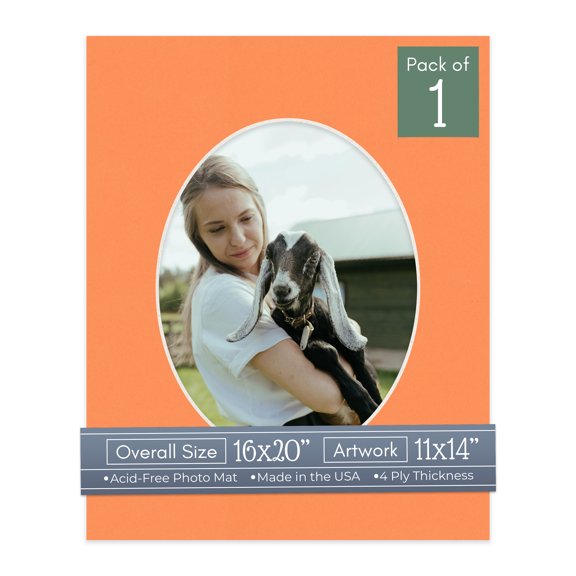 Orange Picture Frame Mat for 16x20 Frames - Oval Opening for 11x14 Photos - 1 Mat