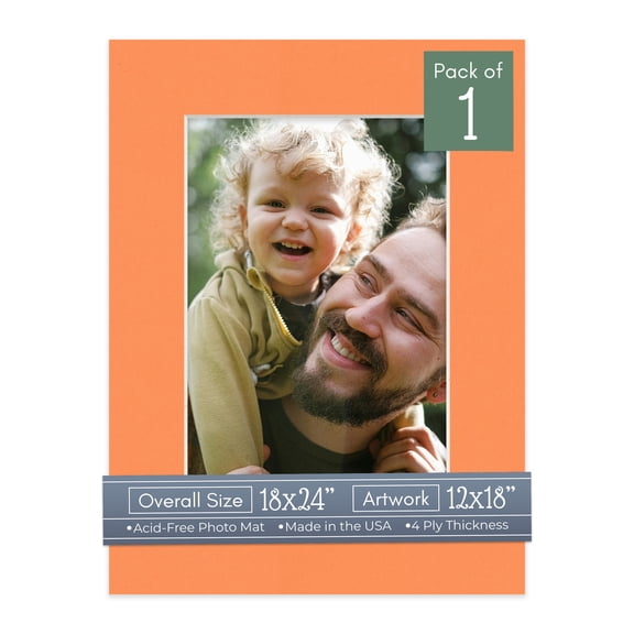 Orange Picture Frame Mat for 18x24 Frames - Fits 12x18 Photos - 1 Mat