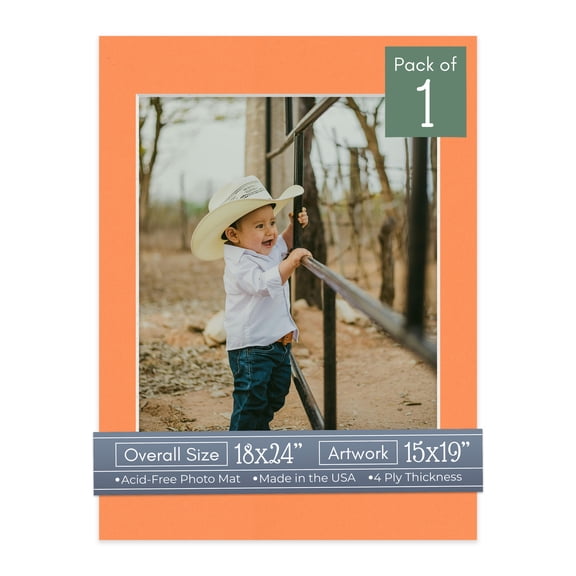 Orange Picture Frame Mat for 18x24 Frames - Fits 15x19 Photos - 1 Mat