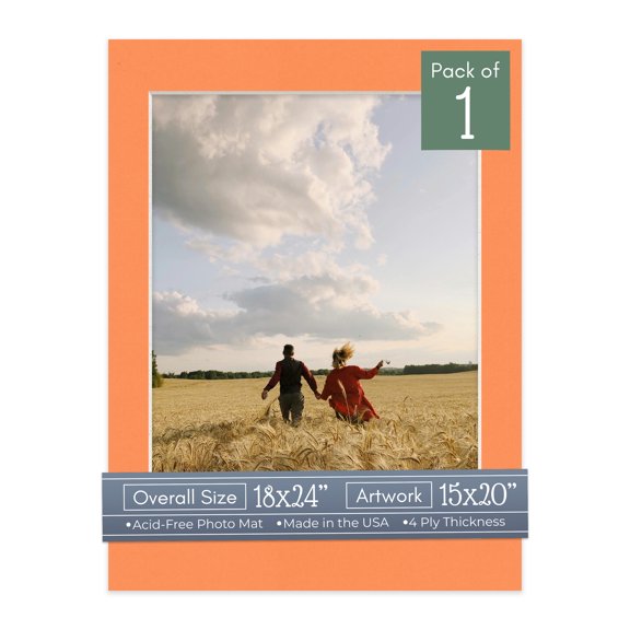 Orange Picture Frame Mat for 18x24 Frames - Fits 15x20 Photos - 1 Mat