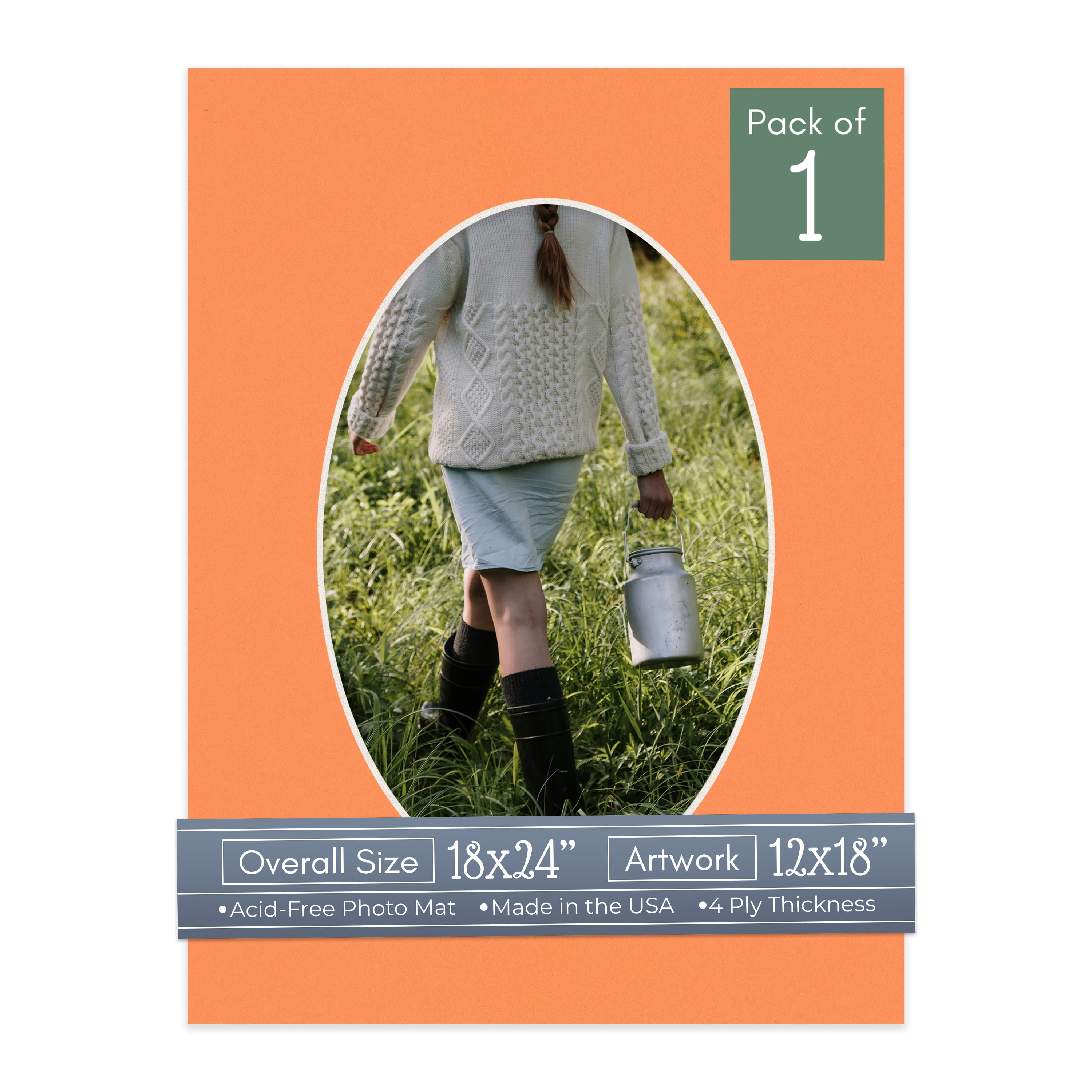 Orange Picture Frame Mat for 18x24 Frames - Oval Opening for 12x18 Photos - 1 Mat