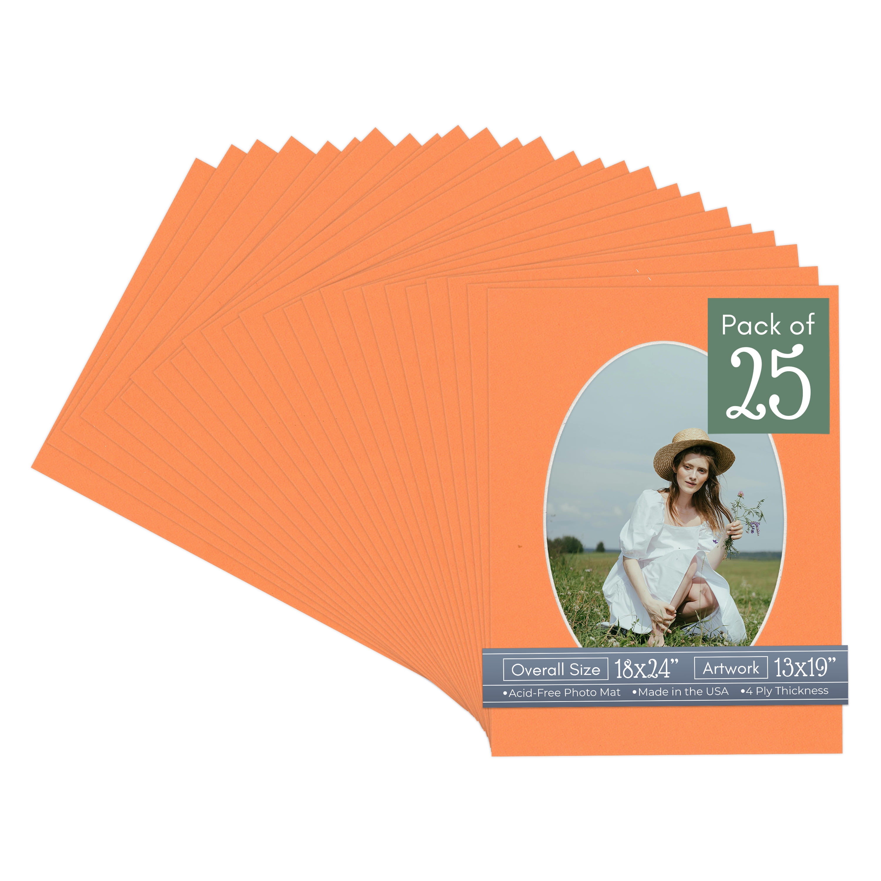 Orange Picture Frame Mat for 18x24 Frames - Oval Opening for 13x19 Photos - 25 Mats