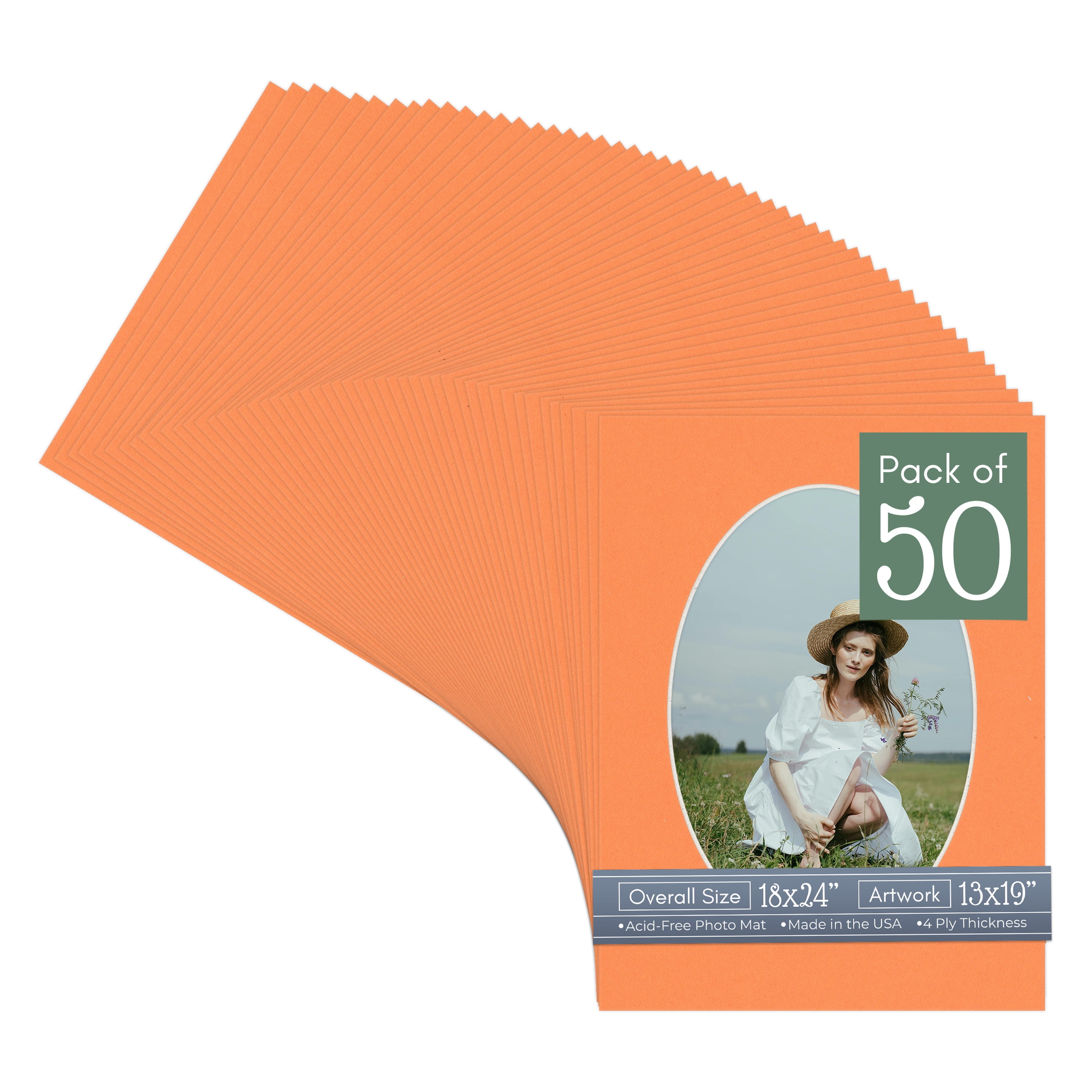 Orange Picture Frame Mat for 18x24 Frames - Oval Opening for 13x19 Photos - 50 Mats