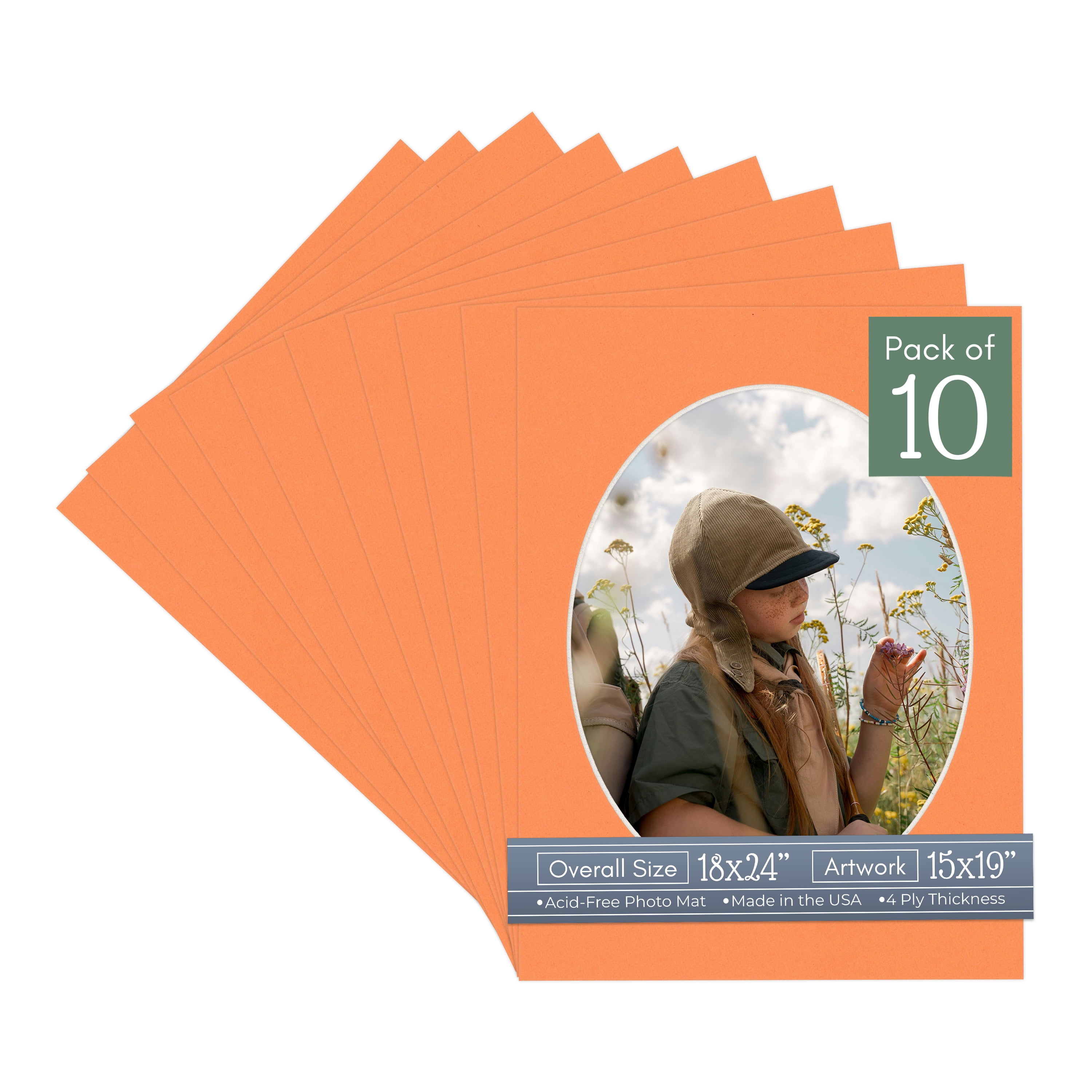 Orange Picture Frame Mat for 18x24 Frames - Oval Opening for 15x19 Photos - 10 Mats