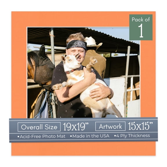Orange Picture Frame Mat for 19x19 Frames - Fits 15x15 Photos - 1 Mat