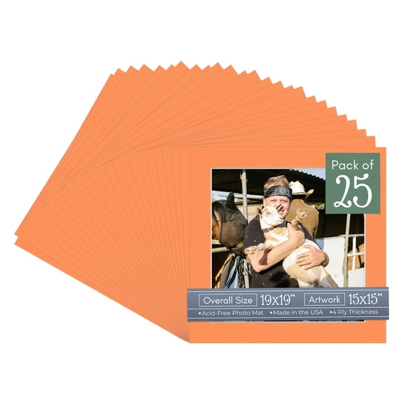 Orange Picture Frame Mat for 19x19 Frames - Fits 15x15 Photos - 25 Mats
