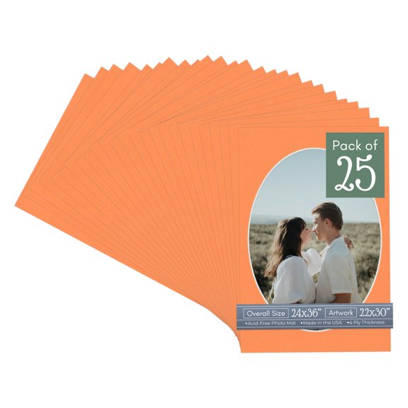 Orange Picture Frame Mat for 24x36 Frames - Oval Opening for 22x30 Photos - 25 Mats