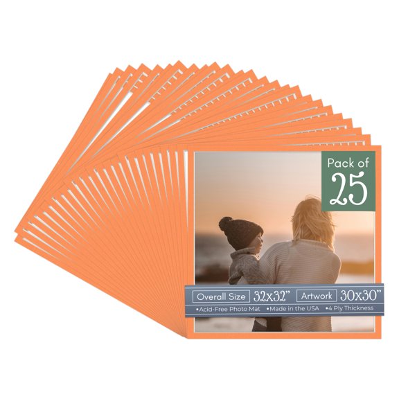 Orange Picture Frame Mat for 32x32 Frames - Fits 30x30 Photos - 25 Mats