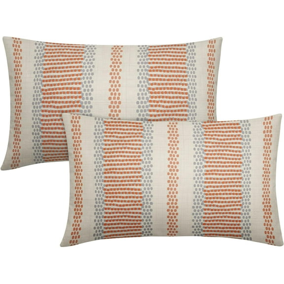 Orange Pillow Covers 12x20 Set of 2 Gray Grey Dot Print Striped Lumbar Rectangle Decorative Outdoor Pillowcases Boho Rustic Farmhouse Decorative Throw Cushion Case Decor for Couch Sofa Bed