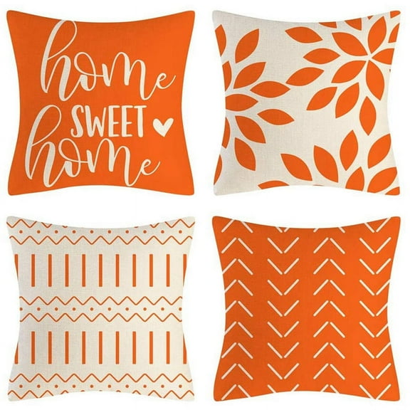 Trjgtas 18" x 18" Orange Linen Decorative Pillow Covers (4 Count)