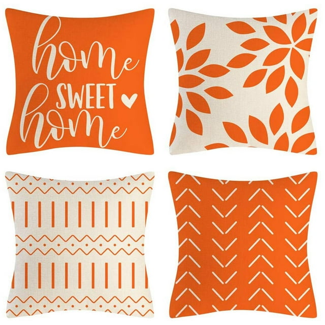Orange Pillow Covers 18X18 Set of 4 Home Decorative Throw Pillow Covers Outdoor Linen Couch