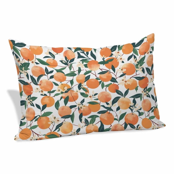 Orange Pillow Covers, Linen Long Throw Pillow Case, Summer Botanical Leaves Watercolor Holiday Pillow Protector Decorative Cushion Cover for Living Room/Bedroom 24" x 36"