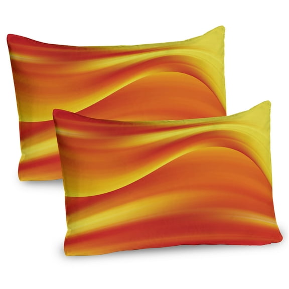 Orange Pillow Sham Set of 2, Digital Waves with Different Tones with Motion Effect Smooth Hot Lines Art Print, Quality Microfiber Bedding Item for All Seasons, 26" x 20", Burnt Orange, by Ambesonne