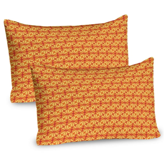 Orange Pillow Sham Set of 2, Geometric Grid Design with Floral Motifs Modern Design Warm Colors, Quality Microfiber Bedding Item for All Seasons, 26" x 20", Vermilion Orange, by Ambesonne