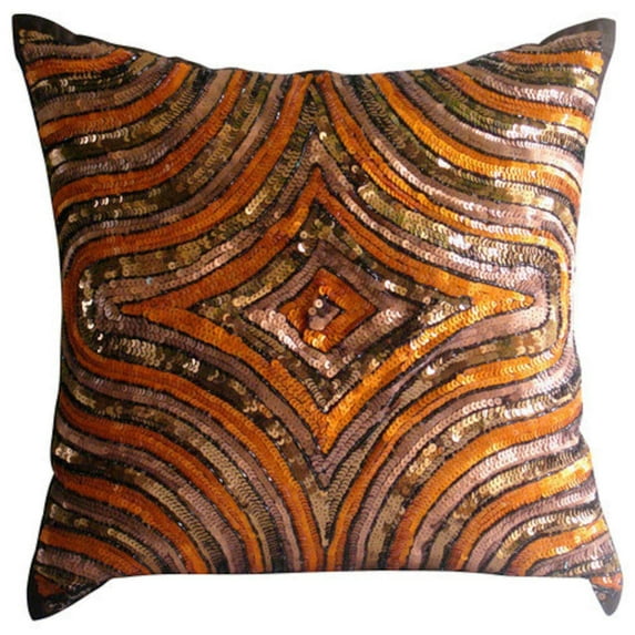 Orange Pillow Shams, Sequins Illusion Glitter Pillow Shams, 24x24 inch (60x60 cm) Pillow Shams, Square Silk Pillow Shams, Art Deco Pillow Shams, Geometric - Orange Illusion