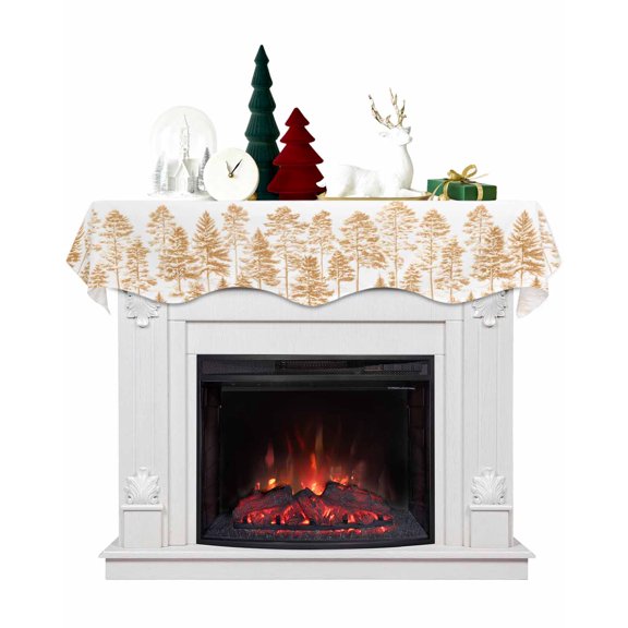 Orange Pine Tree Fireplace Mantel Scarf Table Runner, Vintage Watercolor Botanical Winter Garland Mantel Top Tablerunners Dresser Scarves Cover Decorations for Windows Party Living Room 60''x17''