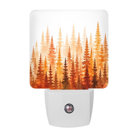Orange Pine Trees Night Light, Amber Fall Forest Rustic Woodland Rustic Plug in Night Lights with Dusk to Dawn Sensor, Energy Saving Orange LED Nightlight for Bedroom Bathroom, Auto On/Off