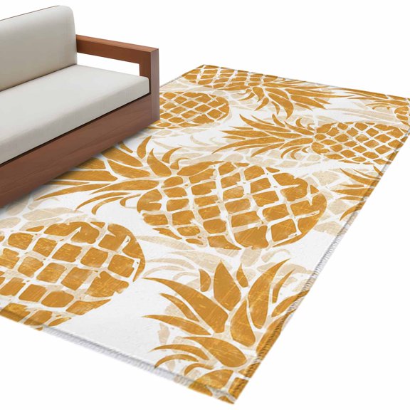 Orange Pineapple Area Rug 3x5 Washable Rug Non Slip Summer Botanical Tropical Fruits Large Area Rug Indoor Floor Carpet for Entryway Bedroom Kitchen Living Room Home Office Dining Room Nursery