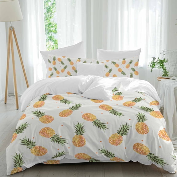 Orange Pineapple Queen Size Comforter Set, Simple Cartoon Fruit Bedding for All Seasons, 4 Pcs Bed Set, 1Quiltcover (90"x92") ,1Sheet(94"x116"), 2Pillowcases (30"x20")