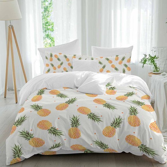 Orange Pineapple Twin Size Comforter Set, Simple Cartoon Fruit Bedding for All Seasons, 4 Pcs Bed Set, 1 Quiltcover (68"x86") ,1Sheet(67"x116"), 2Pillowcases (30"x20")
