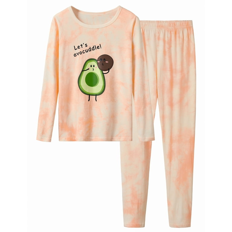 Orange Pink Avocado Pajamas for Girls Long Sleeves Size 5T