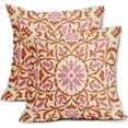 thumbnail image 1 of Orange Pink Boho Pillow Covers 16 X Inch Bohemian Ethnic Carpet Style Vintage Flower Print Fall Decorative Throw Pillows Outdoor Linen Cushion Case Farmhouse Decor Set of 2, 1 of 6