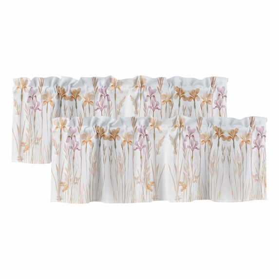 Orange Pink Flower Window Valance, Watercolor Retro Floral Bud Leaf Plant Farmhouse 2 Pack Decorative Curtain for Small Windows, Light Filtering Valance with 3” Rod Pocket, 54"W x 18"L