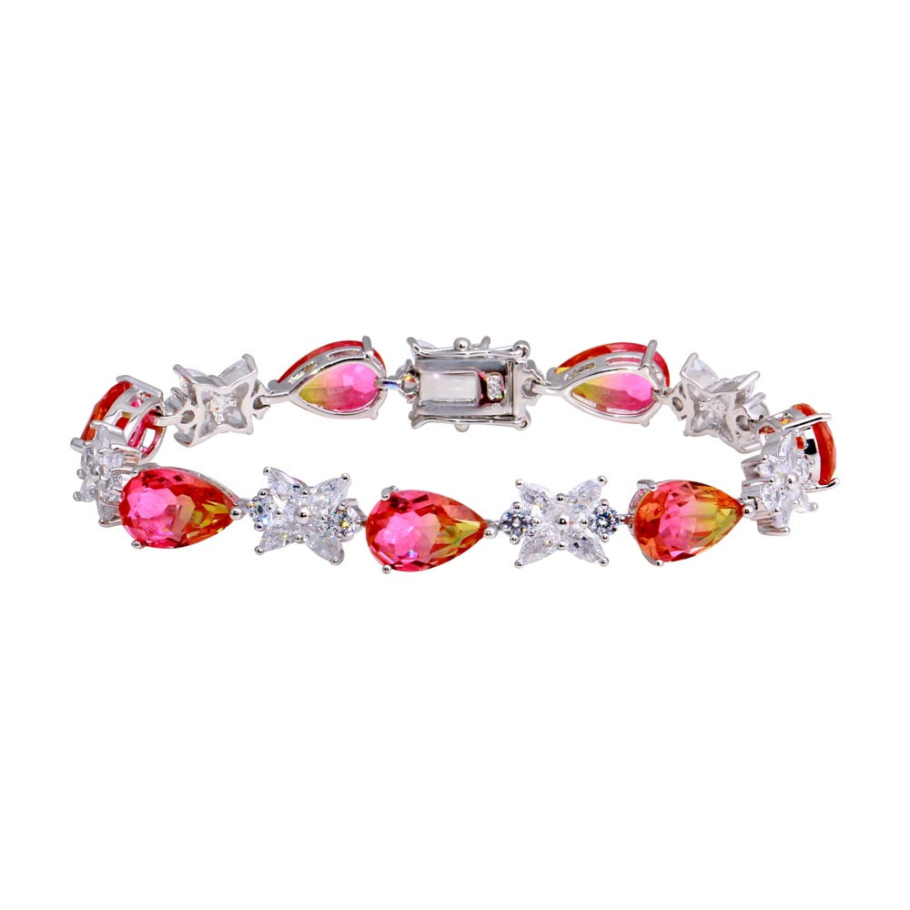 Orange Pink Gradient Teardrop Cubic Zirconia Butterfly Tennis