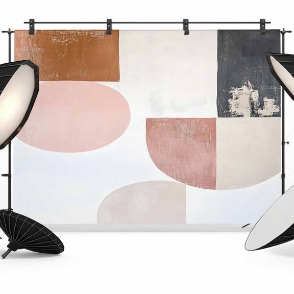 Orange Pink Grey Backdrop for Photography, Fabric Photo Background Backdrop, Geometric Abstract Art Modern Photo Booth Background for Portrait Photoshoot Video Wedding Studio Decoration Banner 7x5ft