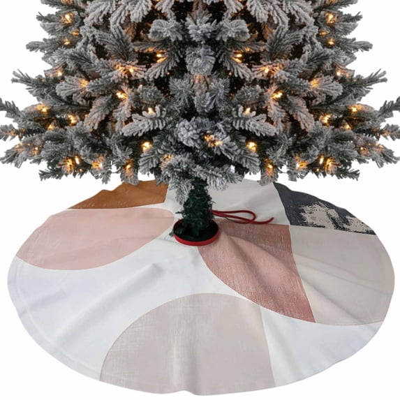 Orange Pink Grey Christmas Tree Skirt 36 Inches, Geometric Abstract Art Modern Xmas Trees Skirt Mat Cover Decorations for Holiday Party Indoor Outdoor
