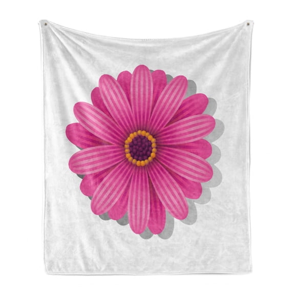 Orange and Pink Soft Flannel Fleece Blanket, Spring Season Theme with Blossoming Gerbera Daisy Illustration, Cozy Plush for Indoor and Outdoor Use, 50" x 70", Purple Pink Pale Orange, by Ambesonne