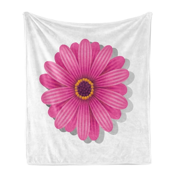 Orange and Pink Soft Flannel Fleece Blanket, Spring Season Theme with Blossoming Gerbera Daisy Illustration, Cozy Plush for Indoor and Outdoor Use, 60" x 80", Purple Pink Pale Orange, by Ambesonne