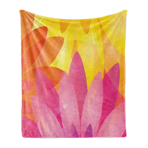 Orange and Pink Soft Flannel Fleece Throw Blanket, Colorful Floral Composition with Blossoming Leaves Botany, Cozy Plush for Indoor and Outdoor Use, 50" x 70", Orange Pale Pink Yellow, by Ambesonne