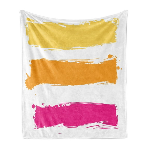 Orange and Pink Soft Flannel Fleece Throw Blanket, Grunge Paint Smear Composition Abstract Banner Design, Cozy Plush for Indoor and Outdoor Use, 60" x 80", Pale Yellow Marigold, by Ambesonne