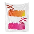 thumbnail image 1 of Orange and Pink Soft Flannel Fleece Throw Blanket, Grungy Backgrounds with Tropical Palm Trees and Halftone Elements, Cozy Plush for Indoor and Outdoor Use, 50" x 70", Orange and Pink, by Ambesonne, 1 of 5