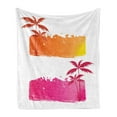 thumbnail image 1 of Orange and Pink Soft Flannel Fleece Throw Blanket, Grungy Backgrounds with Tropical Palm Trees and Halftone Elements, Cozy Plush for Indoor and Outdoor Use, 70" x 90", Orange and Pink, by Ambesonne, 1 of 5