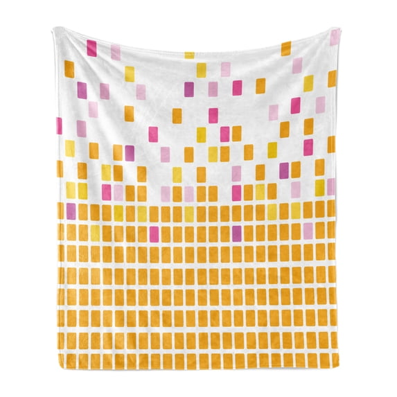 Orange and Pink Soft Flannel Fleece Throw Blanket, Simple Mosaic Background Abstract and Geometric Modern Concept Graphic, Cozy Plush for Indoor and Outdoor Use, 70" x 90", Multicolor, by Ambesonne