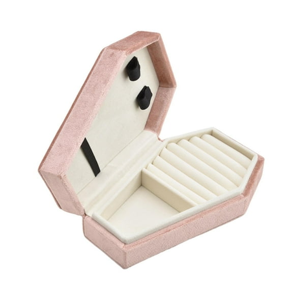 Orange Pink Velvet Coffin Jewelry Organizer - Portable Necklace Storage Box, Gothic Themed Jewelry Case for Accessories