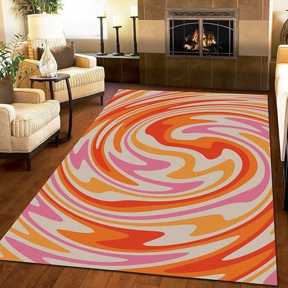 Orange Pink Watercolor Swirl Area Rug, Modern Abstract Minimalism Living Room Carpet, Durable Rugs Lightweight Soft Non-Slip For Bedroom Hallway Office Home Decor 5 x 7ft