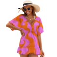 thumbnail image 1 of Orange Pink Wavy Abstract Pattern Cover Ups Dresses Women Summer Dress Vintage, 1 of 6