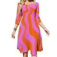 thumbnail image 1 of Orange Pink Wavy Abstract Pattern Sweetheart Knot Flared Dress Fashion Design Large Size Loose Dress Spring Summer Women Dress, 1 of 9