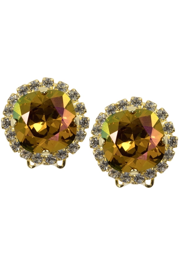 Orange Pink Yellow Brown Green Crystal Mahogany Halo Clip on Earrings Made With Swarovski Crystallized Elements