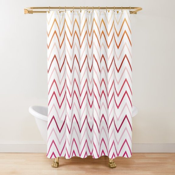 Orange, Pink and Magenta Ombre Chevron Shower Curtain, 100% Polyester, Zigzag Bathroom Style