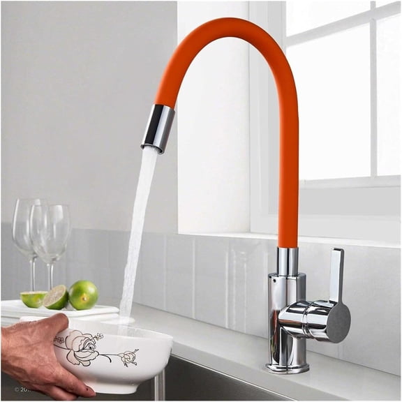 Orange Pipe Flexible Neck Kitchen Sink Faucet Chrome Universal Pipe Hot Cold Kitchen Mixer Tap Deck Mounted Bathroom Kitchen Tap