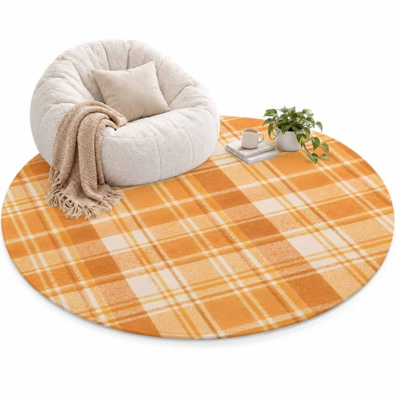 Orange Plaid Area Rug 5', Classic Amber Orange Grids Gingham Rustic ...