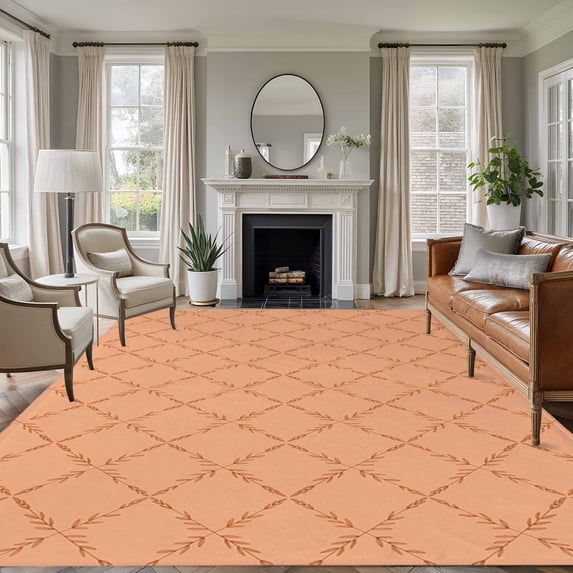 Orange Plaid Area Rugs 8'x10', Washable Small Throw Rugs for Living Room Patio, Modern Farmhouse Simple Abstract Stripes Indoor Outdoor Rug Non-Slip Low Pile Carpet Runner Reversible Floor Mats