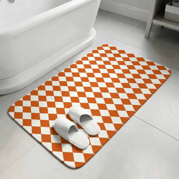 Orange Plaid Bathroom Rugs Non Slip Washable Bath Mat Absorbent Front Door Mat Modern Minimalist Geometric Gingham Checkered Indoor Doormat for Kitchen Entryway Shower Decor Accessories 15.7"x23.6"