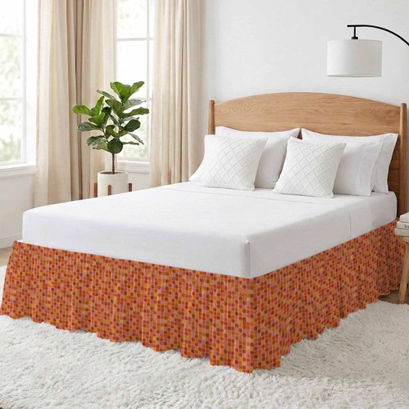 Orange Plaid Bed Skirt California King Size 18 Inch Drop, Deep Red Orange Grid Emerald Green Bolck Rustic Adjustable Elastic Dust Ruffles Bedskirt Wrap Around Pleated Mattress Frame Cover