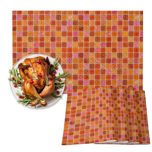 Orange Plaid Cotton Linen Placemats Set of 1, Deep Red Orange Grid Emerald Green Bolck Rustic Washable Table Place Mats Heat Insulating Placemat for Dining Room Kitchen Daily Use 13 x 19 Inch